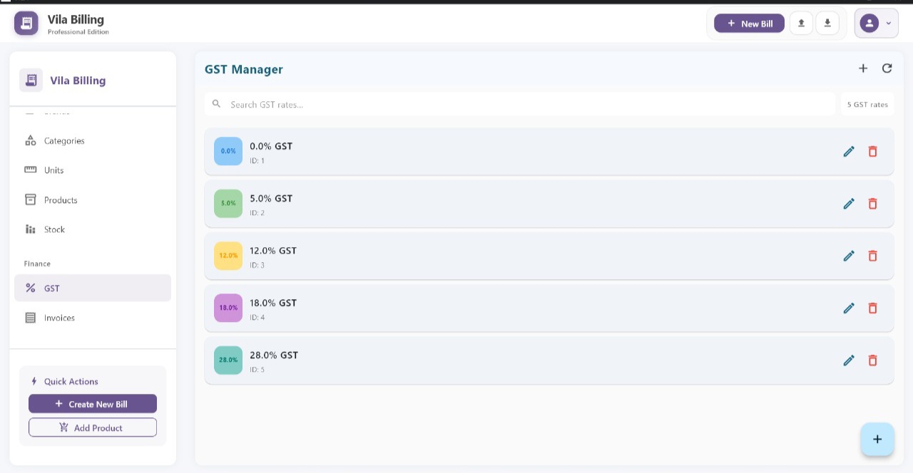 Invoice creation interface in Vila PRO